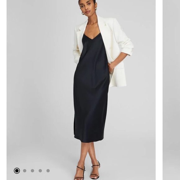 Club Monaco 100% silk dress black midi slit - Picture 2 of 8